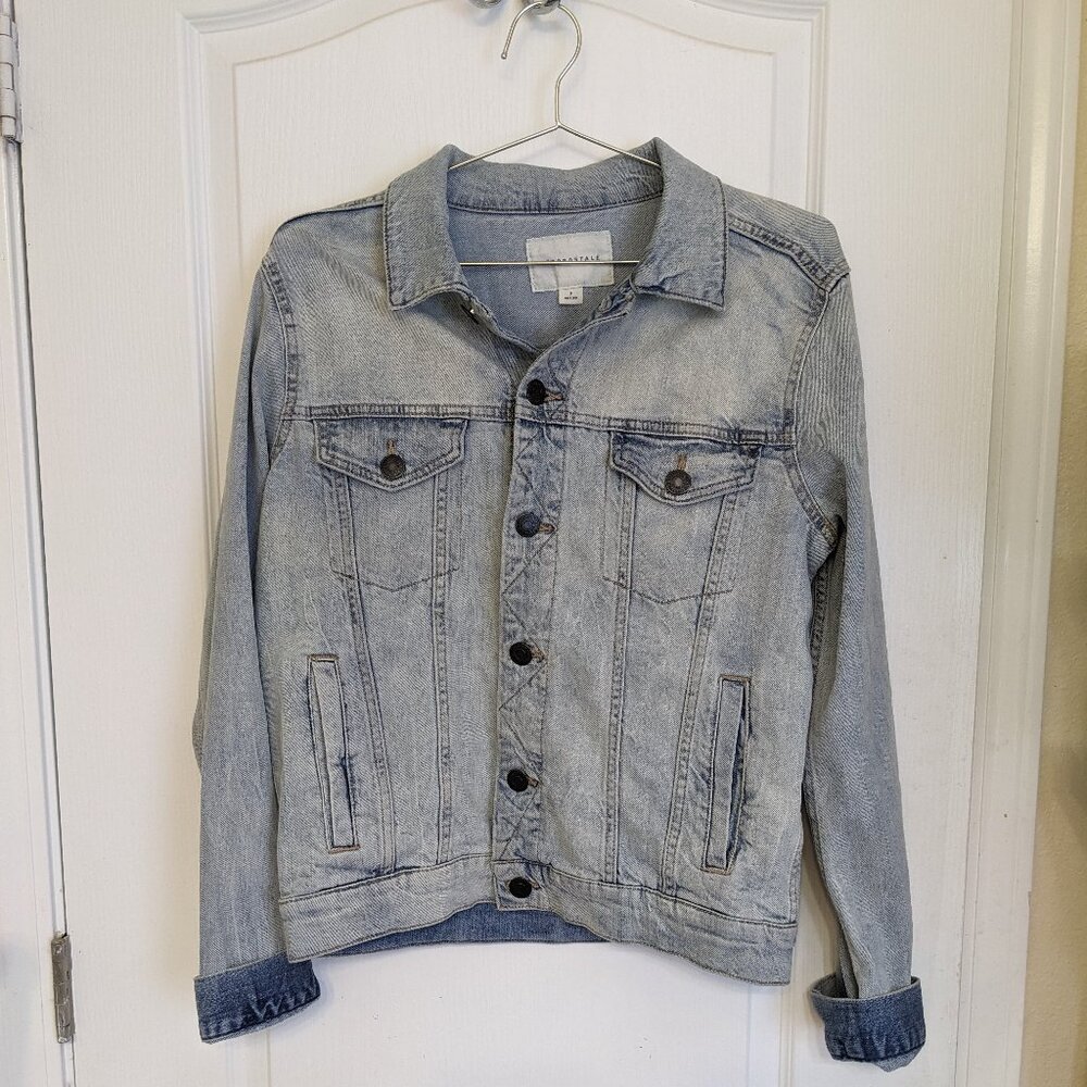 Aeropostale Retro Light Wash Denim Jacket, Rollable Cuffs, Oversized, Size Small